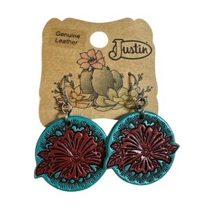 Justin Genuine Leather Floral Earrings
